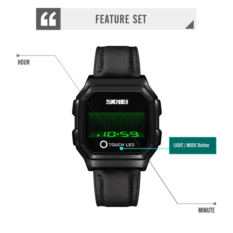 SKMEI 1650 Leather Strap Version LED Digital Display Electronic Watch with Touch Luminous Button(Blue) - free shipping - PMC TechLife - Order now!