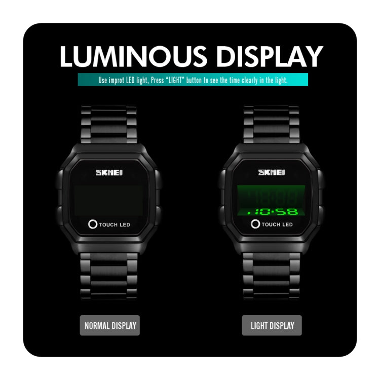 SKMEI 1650 Leather Strap Version LED Digital Display Electronic Watch with Touch Luminous Button(Silver) - free shipping - PMC TechLife - Order now!