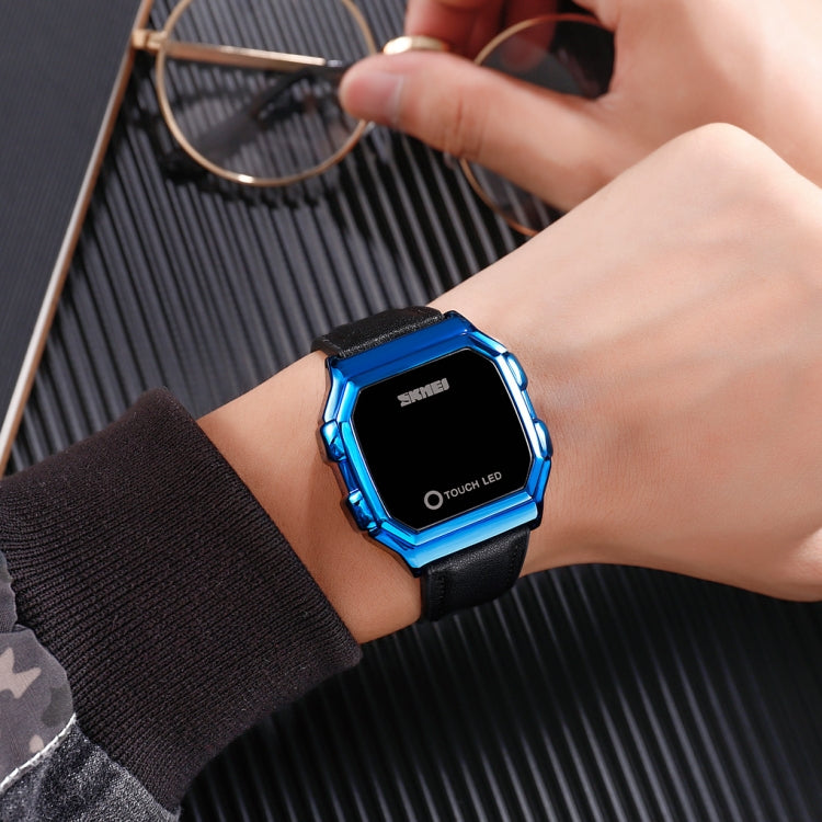 SKMEI 1650 Leather Strap Version LED Digital Display Electronic Watch with Touch Luminous Button(Blue) - free shipping - PMC TechLife - Order now!