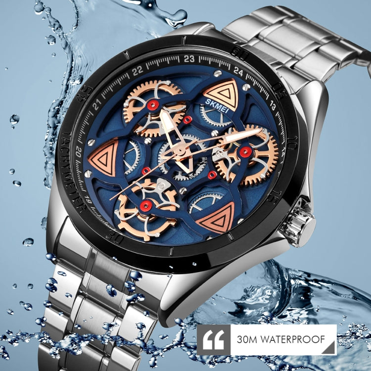 SKMEI 1678 Men Waterproof Quartz Watch with Rotatable Gear Dial(Rose Gold Shell Blue Surface) - free shipping - PMC TechLife - Order now!