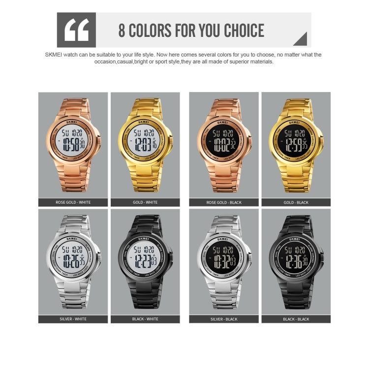 SKMEI 1712 Dual Time LED Digital Display Luminous Stainless Steel Strap Electronic Watch(Silver and White) - free shipping - PMC TechLife - Order now!