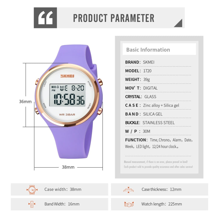 SKMEI 1720 Round Dial LED Digital Display Luminous Silicone Strap Electronic Watch(White) - free shipping - PMC TechLife - Order now!