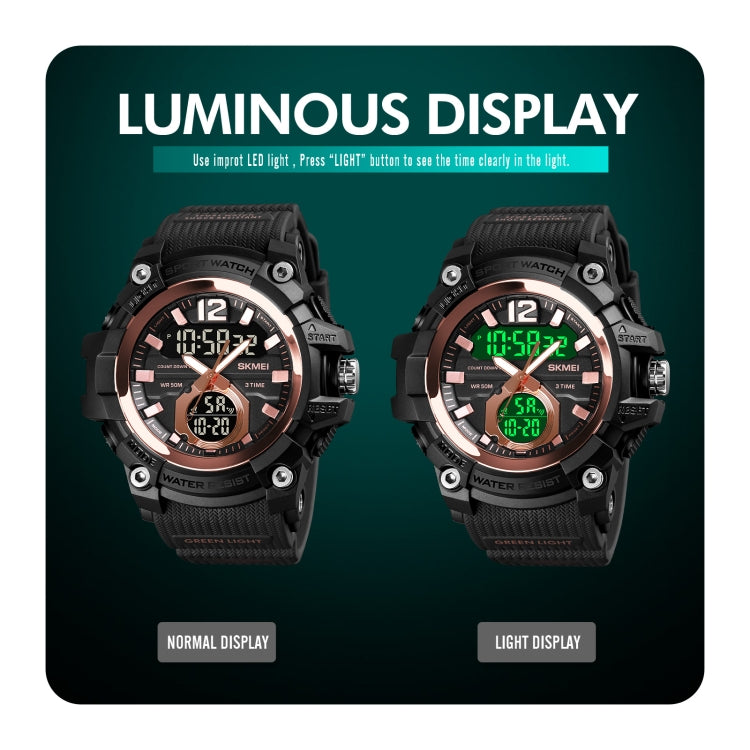 SKMEI 1725 Three Time LED Digital Display Timing Luminous Electronic Watch(Gold) - free shipping - PMC TechLife - Order now!