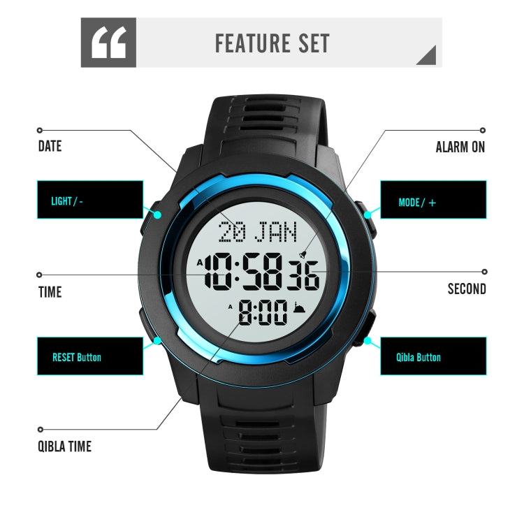 SKMEI 1729 Qibla Calendar Timing Multifunctional LED Digital Display Luminous Electronic Watch(Gold and White) - free shipping - PMC TechLife - Order now!