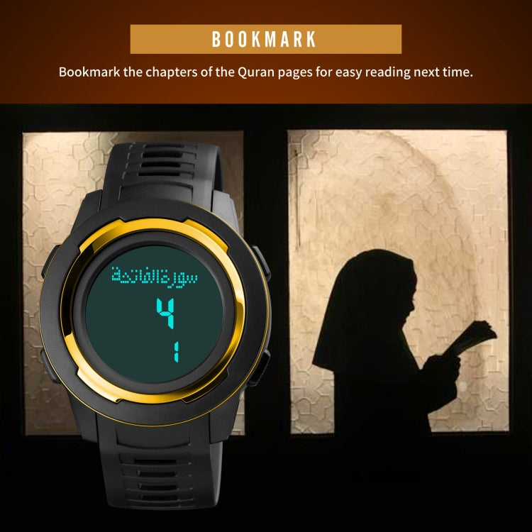 SKMEI 1729 Qibla Calendar Timing Multifunctional LED Digital Display Luminous Electronic Watch(Gold and White) - free shipping - PMC TechLife - Order now!