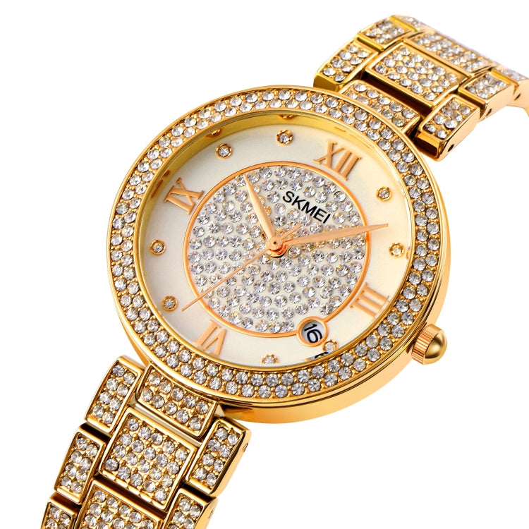 SKMEI 1739 Diamond Roman Numerals Round Dial Quartz Watch for Ladies(Gold) - free shipping - PMC TechLife - Order now!