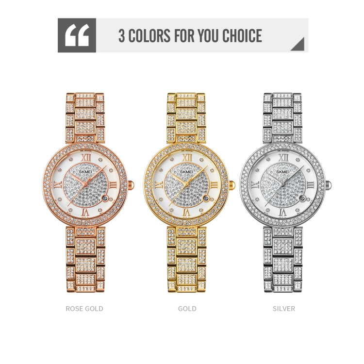 SKMEI 1739 Diamond Roman Numerals Round Dial Quartz Watch for Ladies(Gold) - free shipping - PMC TechLife - Order now!