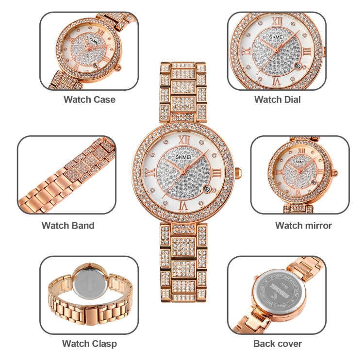 SKMEI 1739 Diamond Roman Numerals Round Dial Quartz Watch for Ladies(Gold) - free shipping - PMC TechLife - Order now!
