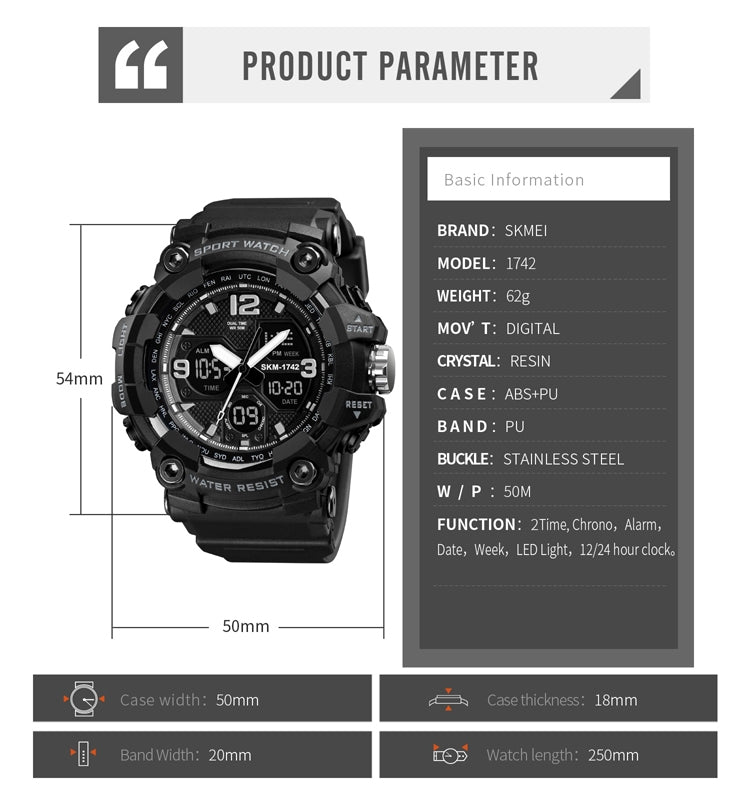 SKMEI 1742 Four-screen LED Digital Display Luminous Sports Shockproof Electronic Watch for Men(Blue) - free shipping - PMC TechLife - Order now!