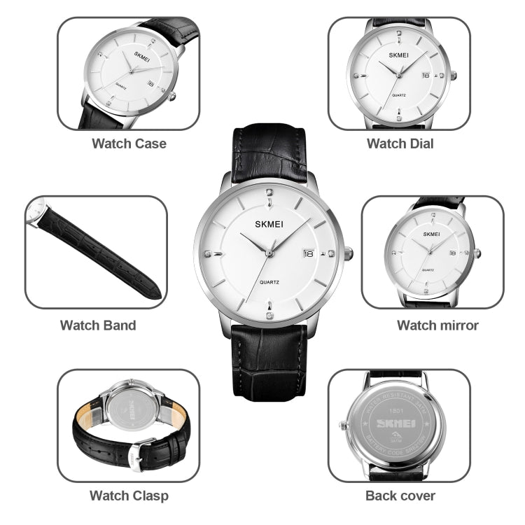SKMEI 1801 Men Casual Calendar Quartz Watch(Gold and White) - free shipping - PMC TechLife - Order now!