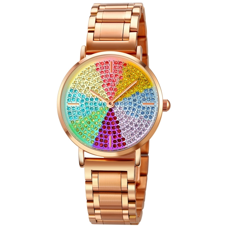 SKMEI 1811 Eight Color Diamond Round Dial Quartz Watch for Ladies(Rose Gold Steel Belt) - free shipping - PMC TechLife - Order now!