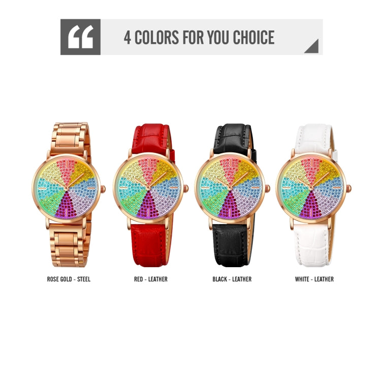 SKMEI 1811 Eight Color Diamond Round Dial Quartz Watch for Ladies(Black Leather Belt) - free shipping - PMC TechLife - Order now!