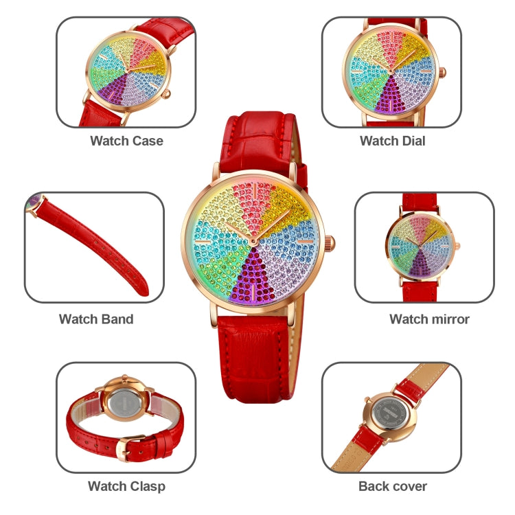 SKMEI 1811 Eight Color Diamond Round Dial Quartz Watch for Ladies(Black Leather Belt) - free shipping - PMC TechLife - Order now!