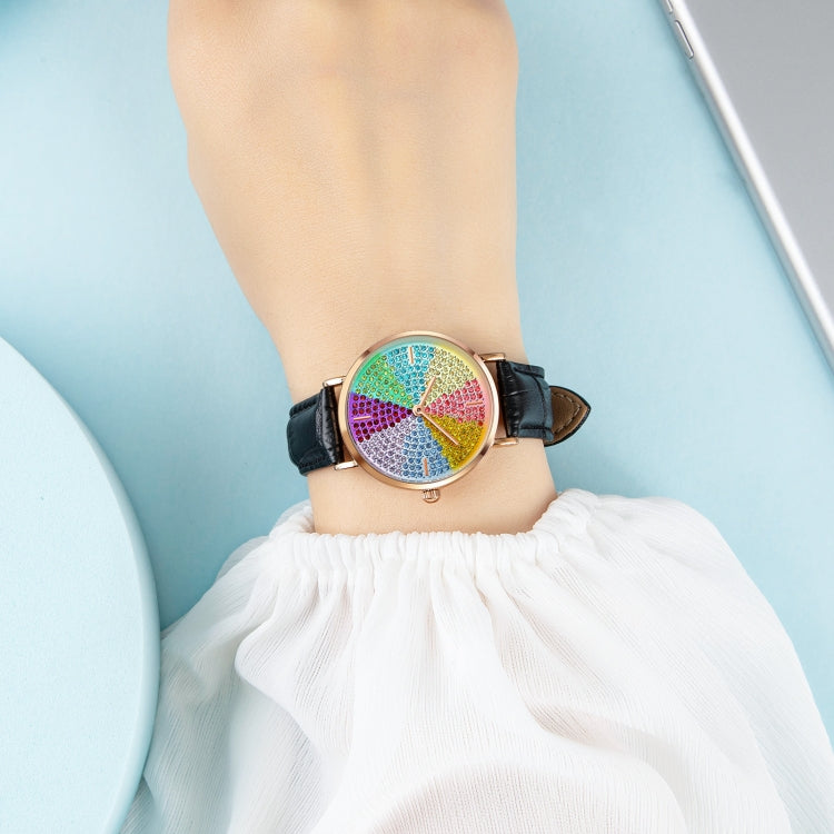 SKMEI 1811 Eight Color Diamond Round Dial Quartz Watch for Ladies(Black Leather Belt) - free shipping - PMC TechLife - Order now!