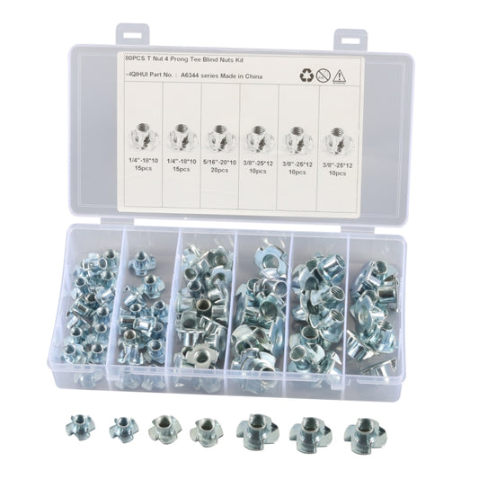 A6344 80 PCS T-Nut 4 Pronged Tee Blind Nuts Assortment Kit - Nuts & Bolts by PMC Jewellery | Online Shopping South Africa | PMC Jewellery | Buy Now Pay Later Mobicred