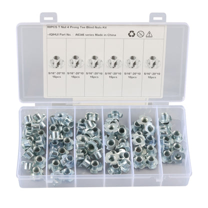 A6346 80 PCS T-Nut 4 Pronged Tee Blind Nuts Assortment Kit - Nuts & Bolts by PMC Jewellery | Online Shopping South Africa | PMC Jewellery | Buy Now Pay Later Mobicred