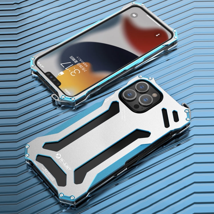 For iPhone 13 R-JUST Shockproof Armor Metal Protective Case(Blue) - free shipping - PMC TechLife - Order now!