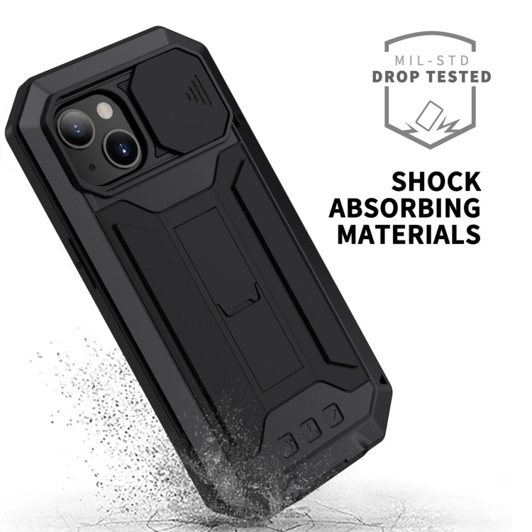 For iPhone 13 mini R-JUST Sliding Camera Shockproof Life Waterproof Dust-proof Metal + Silicone Protective Case with Holder (Black) - iPhone 13 mini Cases by R-JUST | Online Shopping South Africa | PMC Jewellery