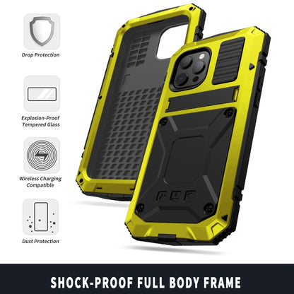 For iPhone 13 R-JUST Shockproof Waterproof Dust-proof Metal + Silicone Protective Case with Holder(Yellow) - iPhone 13 Cases by R-JUST | Online Shopping South Africa | PMC Jewellery