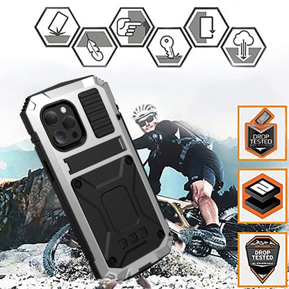 For iPhone 13 Pro R-JUST Shockproof Waterproof Dust-proof Metal + Silicone Protective Case with Holder (Silver) - iPhone 13 Pro Cases by R-JUST | Online Shopping South Africa | PMC Jewellery