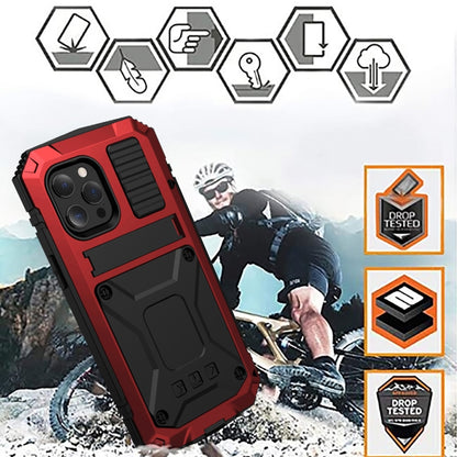 For iPhone 13 Pro Max R-JUST Shockproof Waterproof Dust-proof Metal + Silicone Protective Case with Holder (Red) - iPhone 13 Pro Max Cases by R-JUST | Online Shopping South Africa | PMC Jewellery