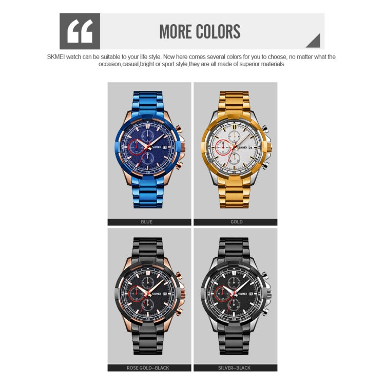 SKMEI 9192 Men Calendar Timing Stainless Steel Belt Luminous Quartz Watch(Gold) - free shipping - PMC TechLife - Order now!