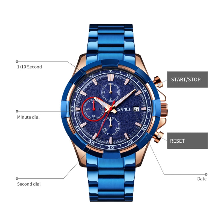 SKMEI 9192 Men Calendar Timing Stainless Steel Belt Luminous Quartz Watch(Silver Black) - free shipping - PMC TechLife - Order now!