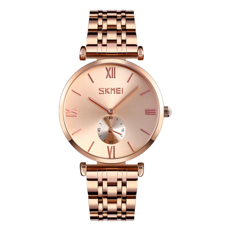 SKMEI 9198 Simple Roman Numeral Dial Metal Belt Quartz Watch for Couples(Rose Gold Men) - free shipping - PMC TechLife - Order now!