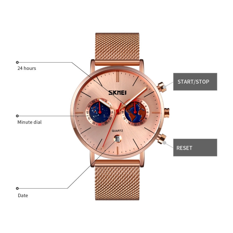 SKMEI 9231 Men Map Pattern Calendar Stopwatch Stainless Steel Strap Quartz Watch(Black) - free shipping - PMC TechLife - Order now!