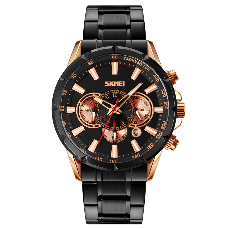 SKMEI 9241 Men Calendar Stopwatch Stainless Steel Strap Quartz Watch(Rose Gold Black) - free shipping - PMC TechLife - Order now!