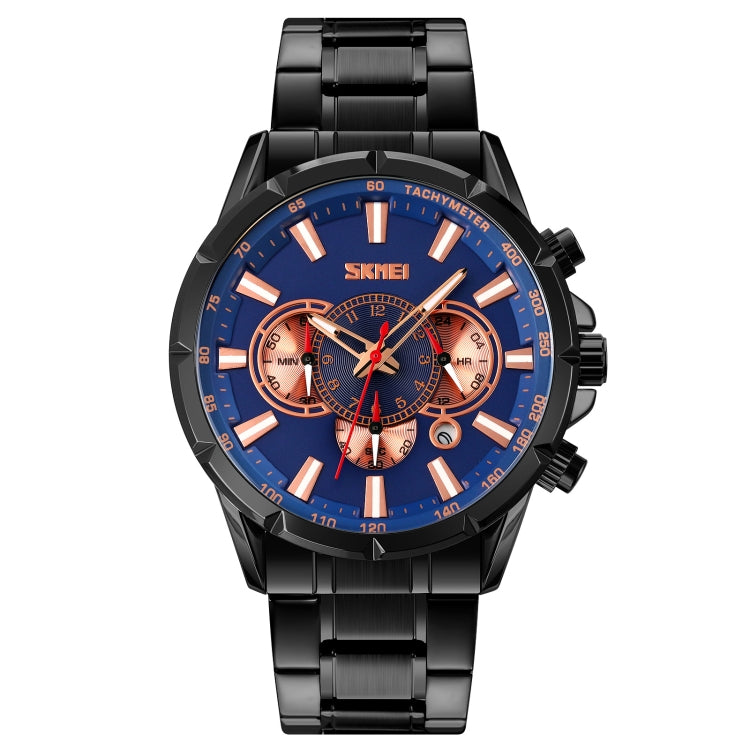 SKMEI 9241 Men Calendar Stopwatch Stainless Steel Strap Quartz Watch(Black Blue) - free shipping - PMC TechLife - Order now!
