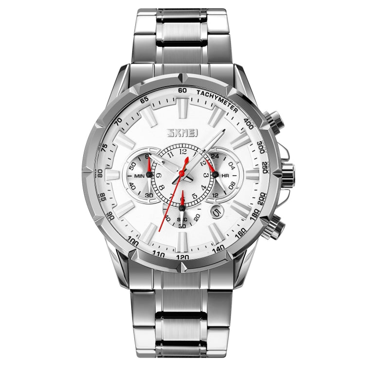 SKMEI 9241 Men Calendar Stopwatch Stainless Steel Strap Quartz Watch(Silver) - free shipping - PMC TechLife - Order now!