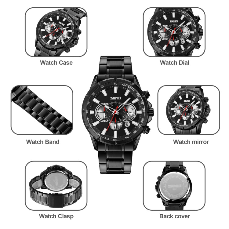 SKMEI 9241 Men Calendar Stopwatch Stainless Steel Strap Quartz Watch(Rose Gold Black) - free shipping - PMC TechLife - Order now!