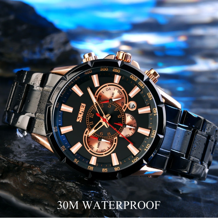 SKMEI 9241 Men Calendar Stopwatch Stainless Steel Strap Quartz Watch(Rose Gold Black) - free shipping - PMC TechLife - Order now!