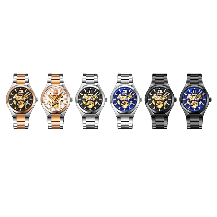 SKMEI 9258 Men Two-color Stainless Steel Strap Automatic Mechanical Watch(Black Shell Black Surface) - free shipping - PMC TechLife - Order now!
