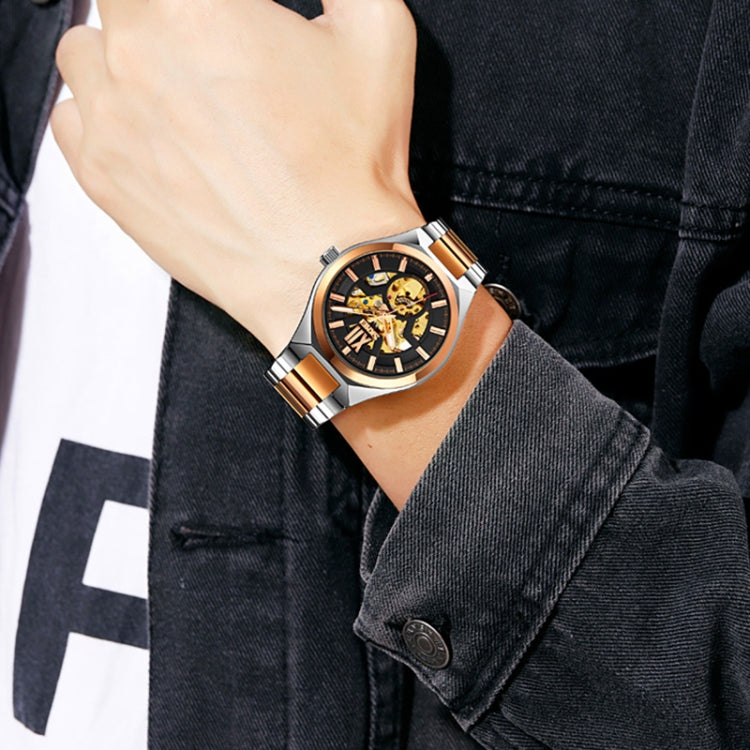 SKMEI 9258 Men Two-color Stainless Steel Strap Automatic Mechanical Watch(Black Shell Blue Surface) - free shipping - PMC TechLife - Order now!