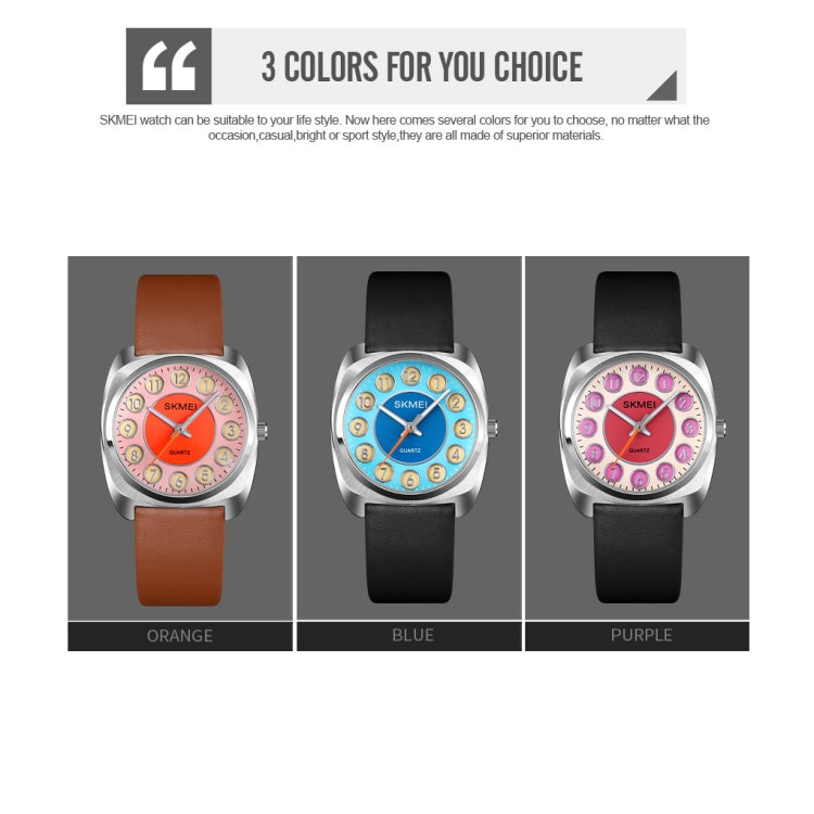 SKMEI Q029 Ladies Phone Number Pattern Dial Leather Strap Quartz Watch(Orange) - free shipping - PMC TechLife - Order now!