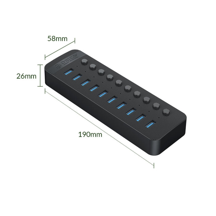 ORICO CT2U3-10AB-BK 10 In 1 Plastic Stripes Multi-Port USB HUB with Individual Switches, US Plug(Black) - USB 3.0 HUB by ORICO | Online Shopping South Africa | PMC Jewellery | Buy Now Pay Later Mobicred