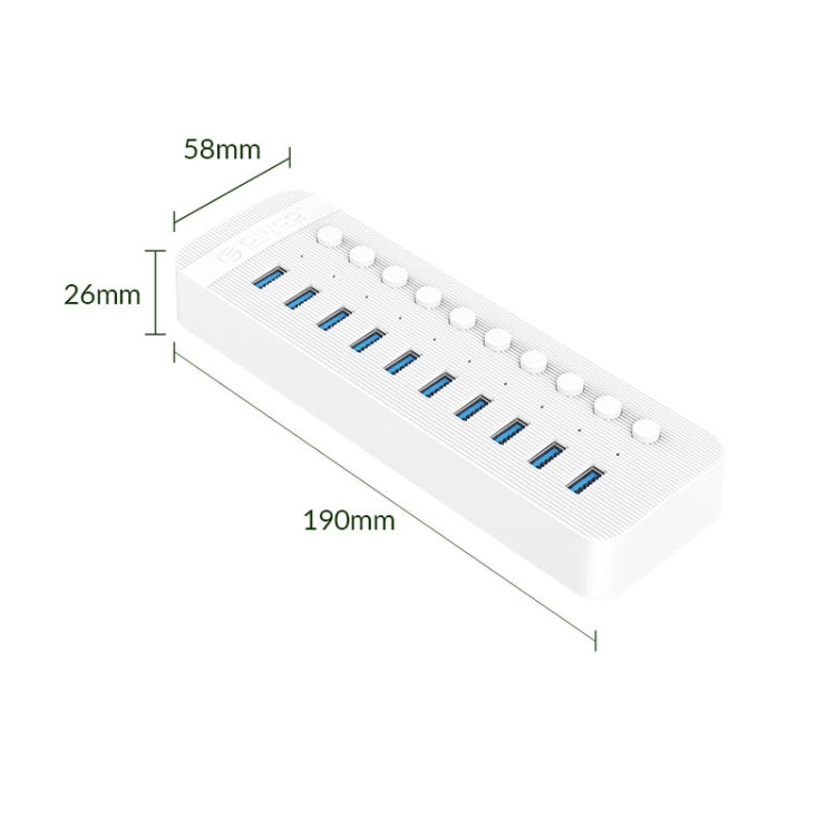 ORICO CT2U3-10AB-WH 10 In 1 Plastic Stripes Multi-Port USB HUB with Individual Switches, US Plug(White) - free shipping - PMC Jewellery - Order now!