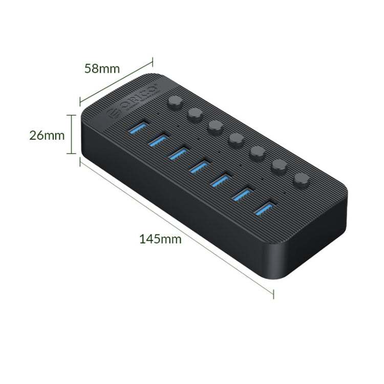 ORICO CT2U3-7AB-BK 7 In 1 Plastic Stripes Multi-Port USB HUB with Individual Switches, EU Plug(Black) - free shipping - PMC Jewellery - Order now!