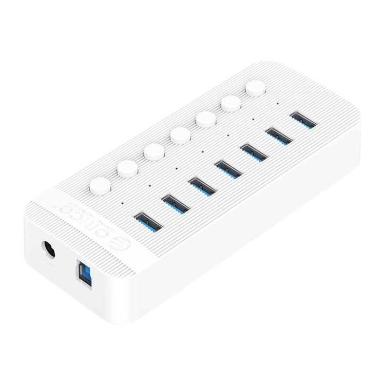ORICO CT2U3-7AB-WH 7 In 1 Plastic Stripes Multi-Port USB HUB with Individual Switches, UK Plug(White) - free shipping - PMC Jewellery - Order now!