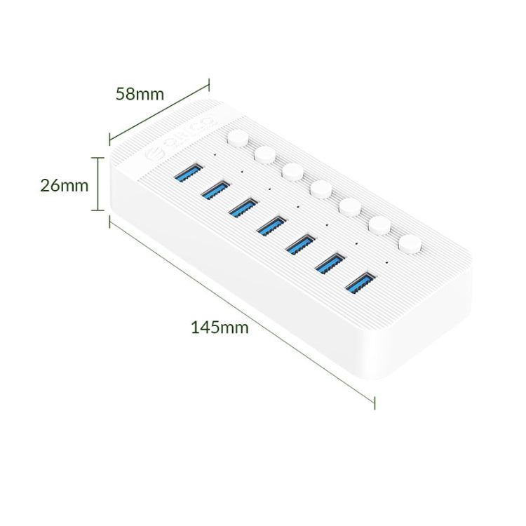ORICO CT2U3-7AB-WH 7 In 1 Plastic Stripes Multi-Port USB HUB with Individual Switches, UK Plug(White) - free shipping - PMC Jewellery - Order now!