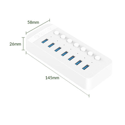 ORICO CT2U3-7AB-WH 7 In 1 Plastic Stripes Multi-Port USB HUB with Individual Switches, UK Plug(White) - USB 3.0 HUB by ORICO | Online Shopping South Africa | PMC Jewellery | Buy Now Pay Later Mobicred