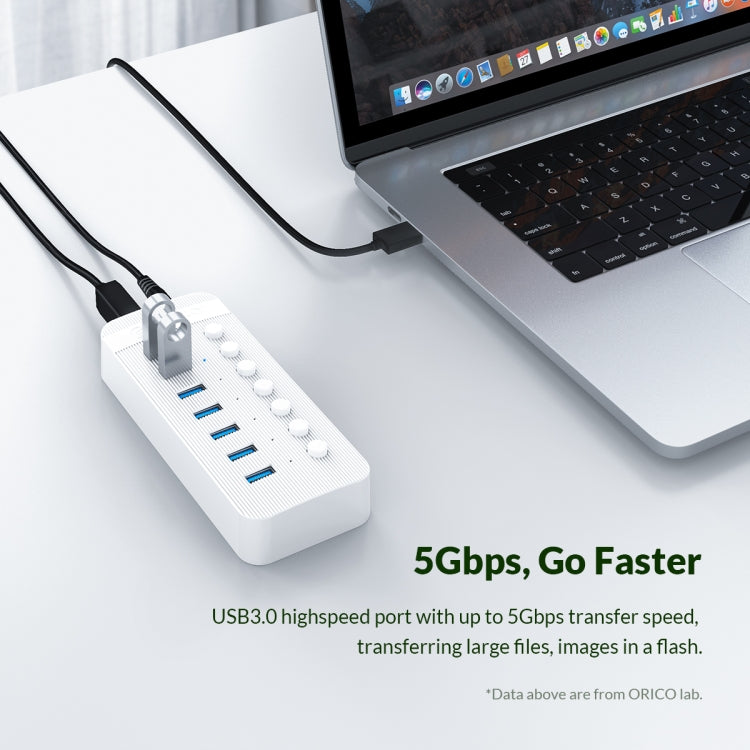 ORICO CT2U3-7AB-WH 7 In 1 Plastic Stripes Multi-Port USB HUB with Individual Switches, UK Plug(White) - USB 3.0 HUB by ORICO | Online Shopping South Africa | PMC Jewellery | Buy Now Pay Later Mobicred