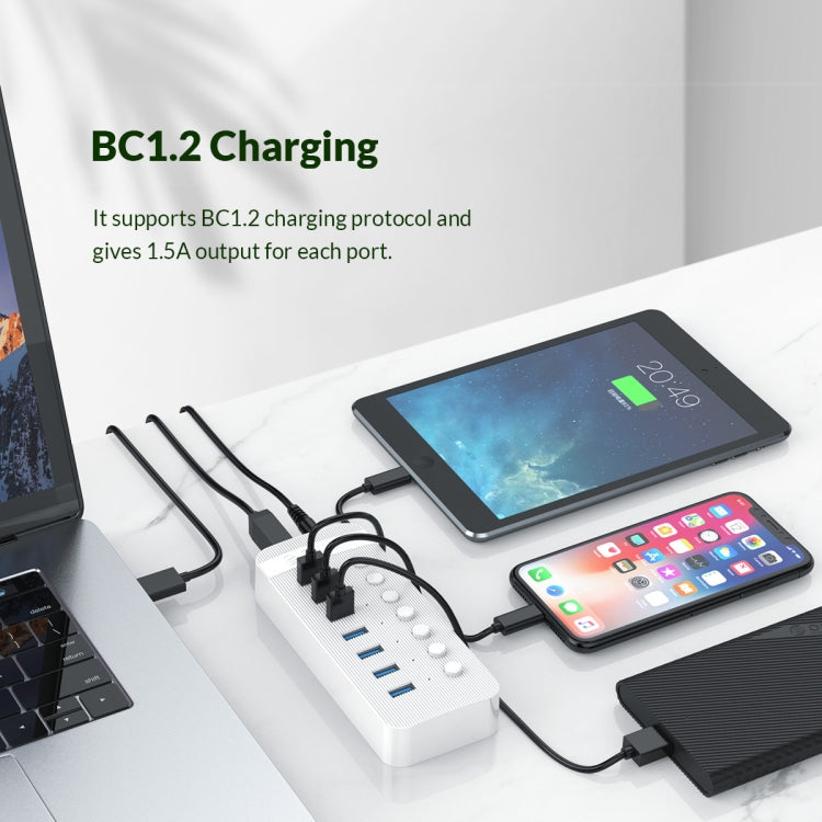 ORICO CT2U3-10AB-WH 10 In 1 Plastic Stripes Multi-Port USB HUB with Individual Switches, EU Plug(White) - free shipping - PMC Jewellery - Order now!