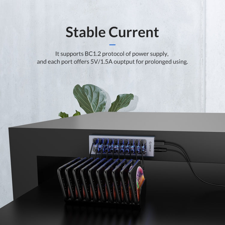 ORICO AT2U3-7AB-GY-BP 7 In 1 Aluminum Alloy Multi-Port USB HUB with Individual Switches, UK Plug - USB 3.0 HUB by ORICO | Online Shopping South Africa | PMC Jewellery | Buy Now Pay Later Mobicred