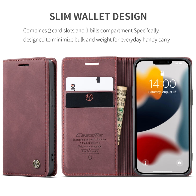 For iPhone 13 CaseMe-013 Multifunctional Retro Frosted Horizontal Flip Leather Case with Card Slot & Holder & Wallet(Wine Red) - free shipping - PMC Jewellery - Order now!