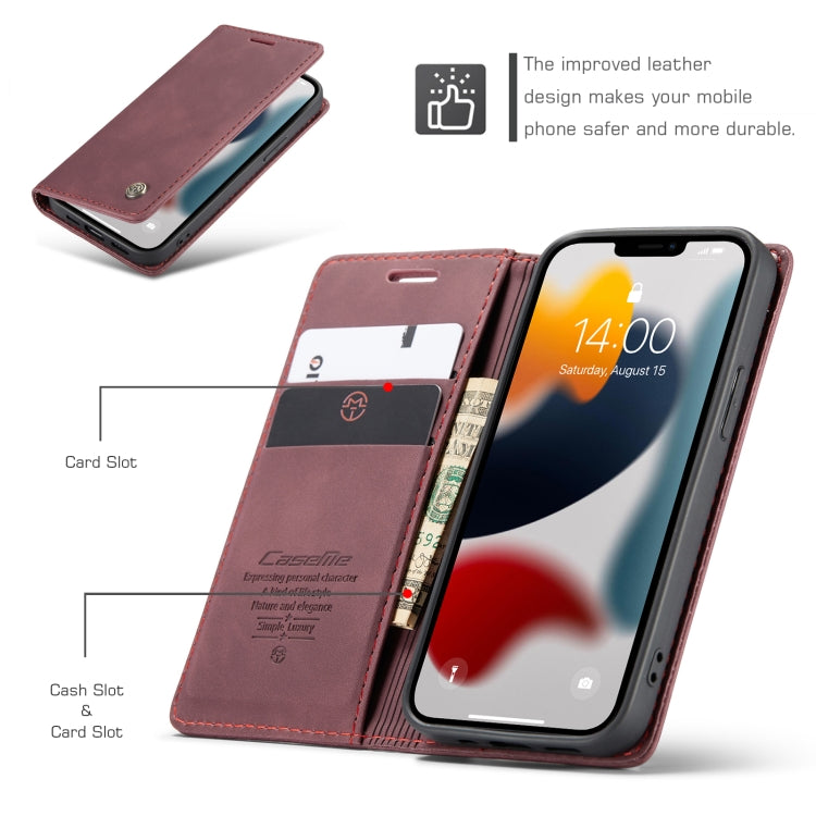 For iPhone 13 CaseMe-013 Multifunctional Retro Frosted Horizontal Flip Leather Case with Card Slot & Holder & Wallet(Wine Red) - free shipping - PMC Jewellery - Order now!