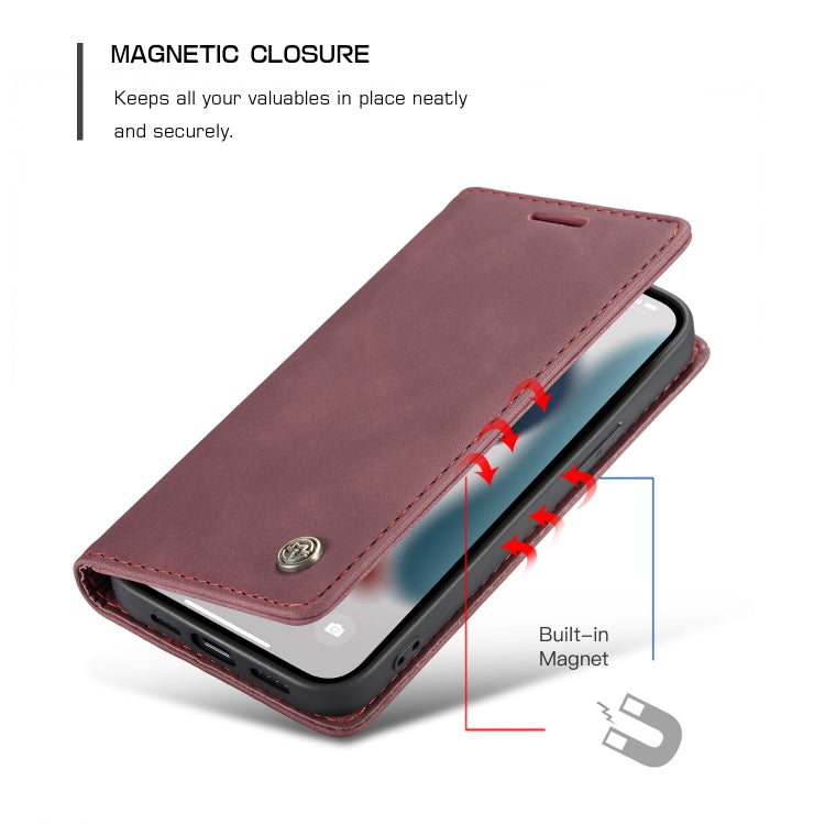 For iPhone 13 CaseMe-013 Multifunctional Retro Frosted Horizontal Flip Leather Case with Card Slot & Holder & Wallet(Wine Red) - free shipping - PMC Jewellery - Order now!