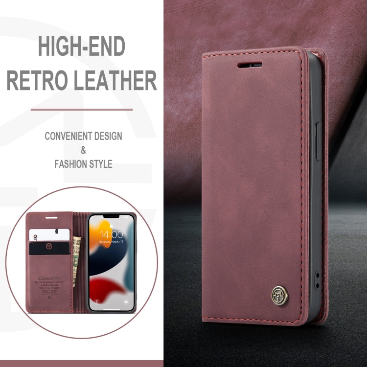 For iPhone 13 CaseMe-013 Multifunctional Retro Frosted Horizontal Flip Leather Case with Card Slot & Holder & Wallet(Wine Red) - free shipping - PMC Jewellery - Order now!